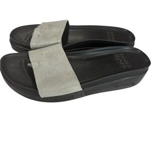 Donald J. Pliner Metallic Silver Platform Slide Mules